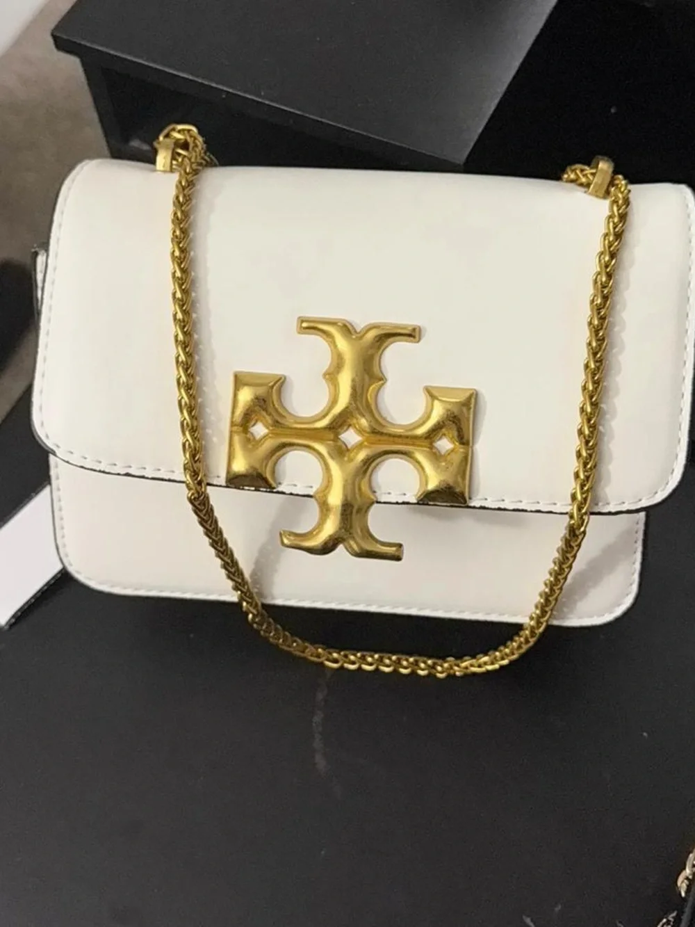 Tory Burch Ivory Fleming Convertible Shoulder Bag with Gold Hardware